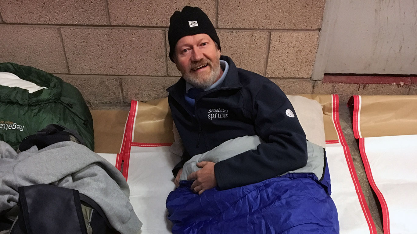 Paul getting ready to sleep out for charity